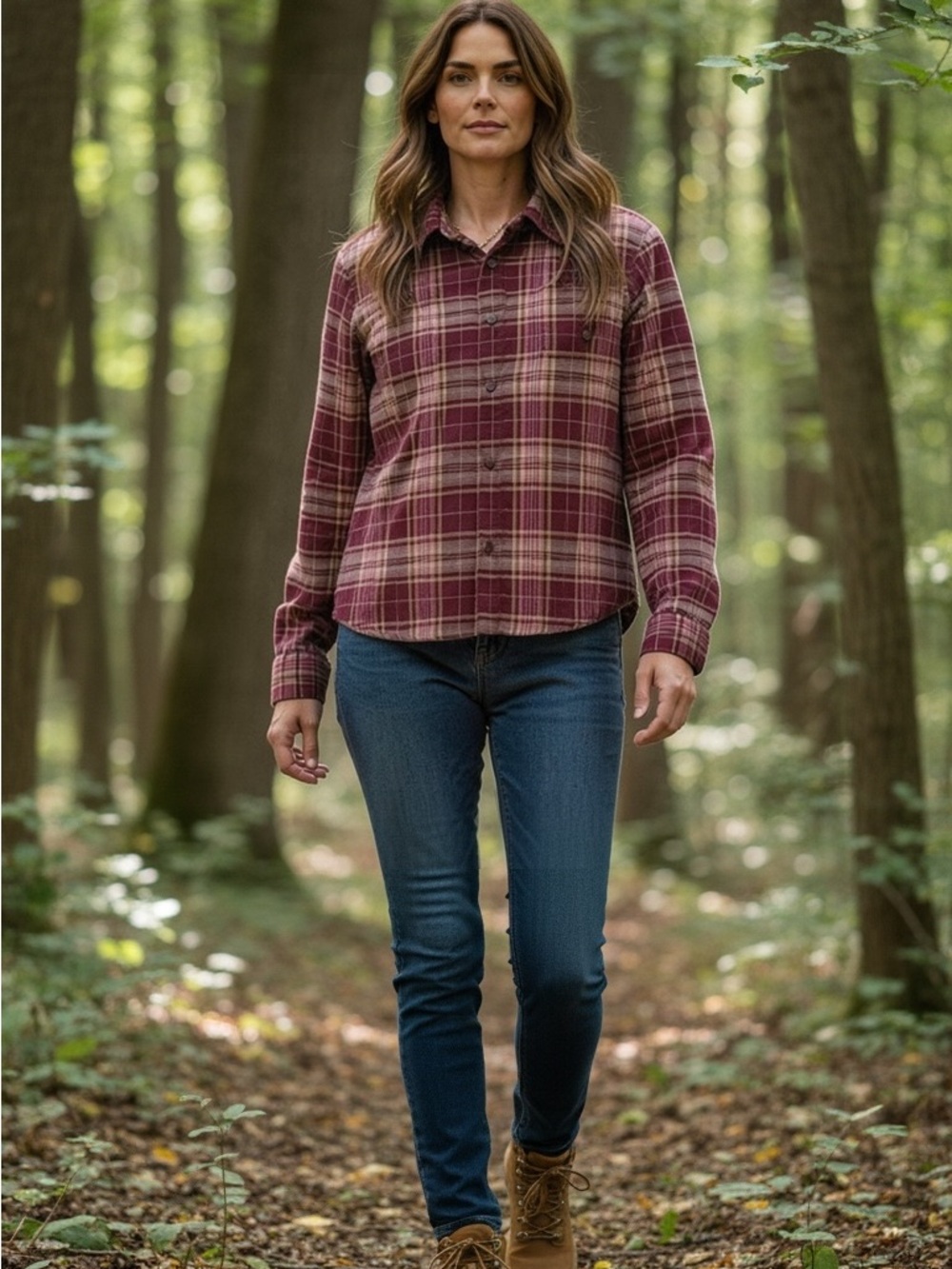 St. John's Bay Women's Large Red Plaid Flannel Button Down Shirt